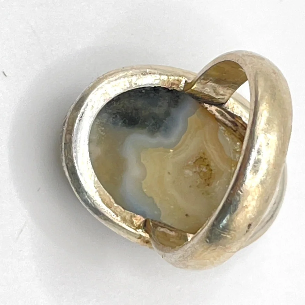 Vintage 925 Sterling Silver Moss Oval Cabochon Chunky Artisan Ring 9 1/4